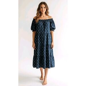 J Crew Polka Dot Dress S Tiered Cottagecore Boho Beachy Romantic Prairie Flowing